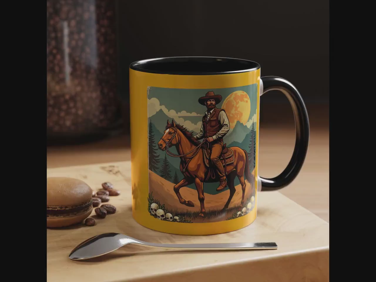 Cowboy Horse Mug, Western Art Coffee Mug, Novelty Drinkware, Gift for Him, Illustrated Wild West Mug, Rancher Mug, Horse Lover Mug, Art Mug