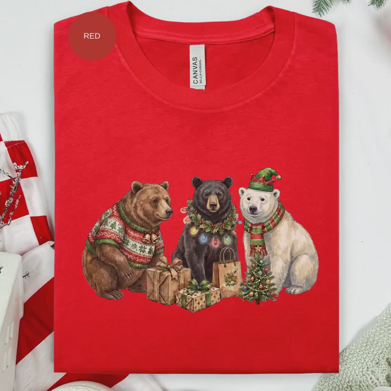 Christmas Bears T-Shirt, Holiday Animals Shirt, Cute Xmas Tee, Winter Season Outfit, Bear Lover Gift, Festive Apparel