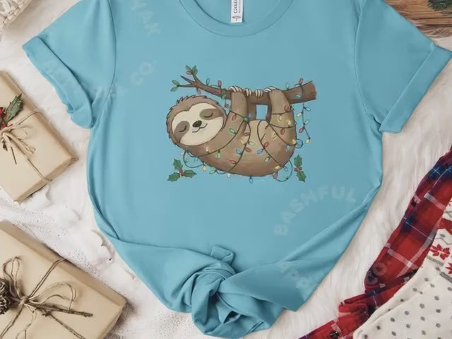 Christmas Sloth, Holiday Christmas Pajama Top Shirt, Cute Sloth Gift, Christmas Tree Ornament, Cozy Casual Wear, Holiday Gift Idea