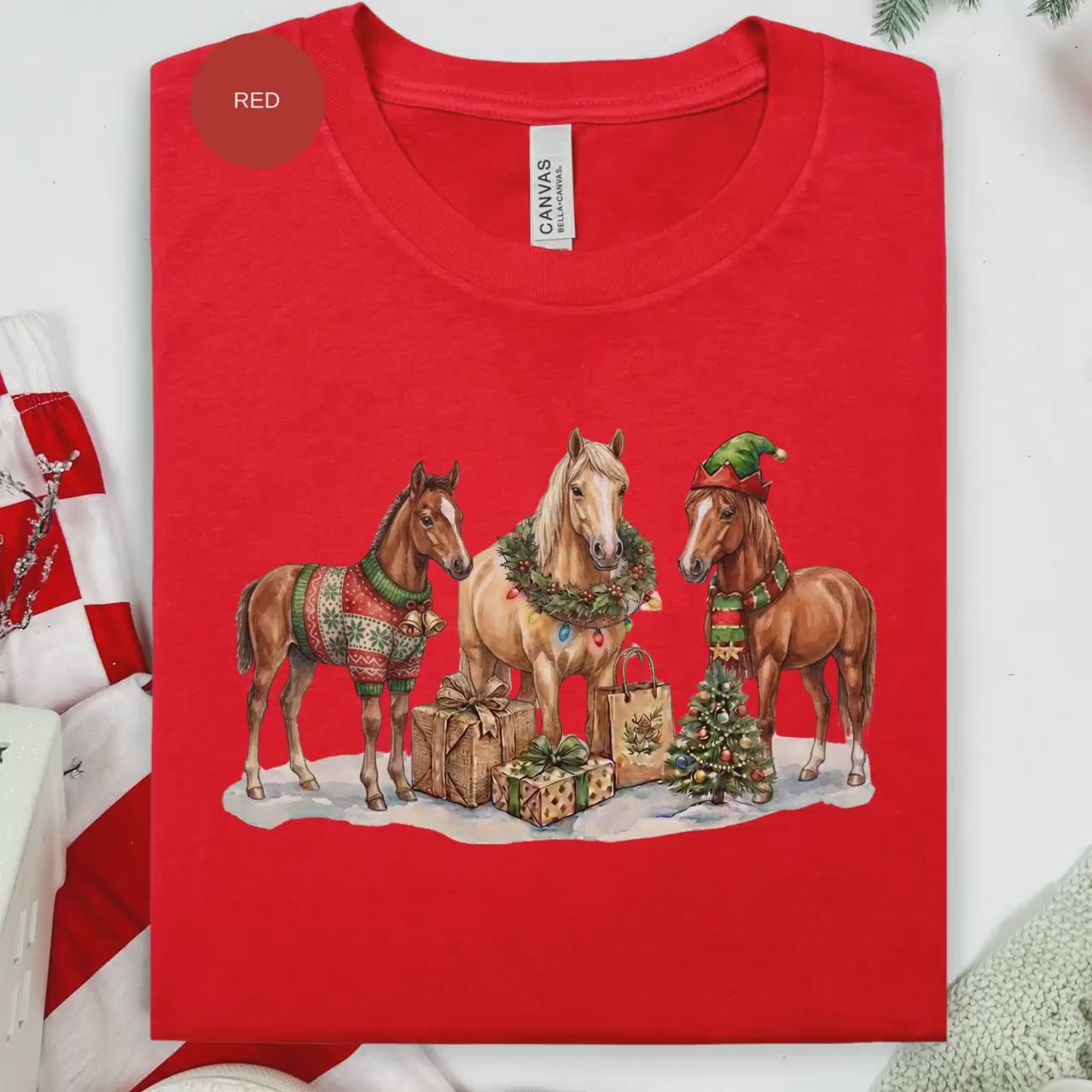 Christmas Horses T-Shirt, Holiday Horse Sweatshirt, Festive Horse Tee, Watercolor Horse Design, Christmas Gift for Horse Lovers, Horse Xmas