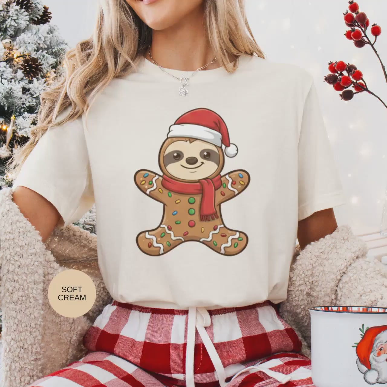 Cute Christmas Sloth Gingerbread T-Shirt, Holiday T-Shirt, Funny Christmas Shirt, Holiday Gift, Sloth Lover Gift, Christmas Apparel, T-Shirt