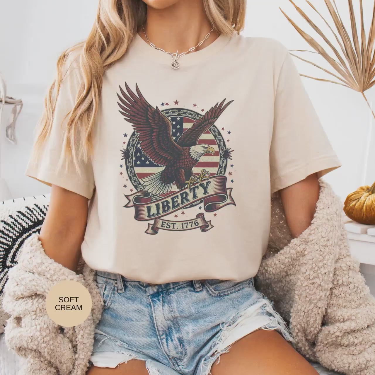 Patriotic Tee American Eagle Cotton Shirt: Liberty 1776, Stars and Stripes, Bold Heritage Graphic, USA