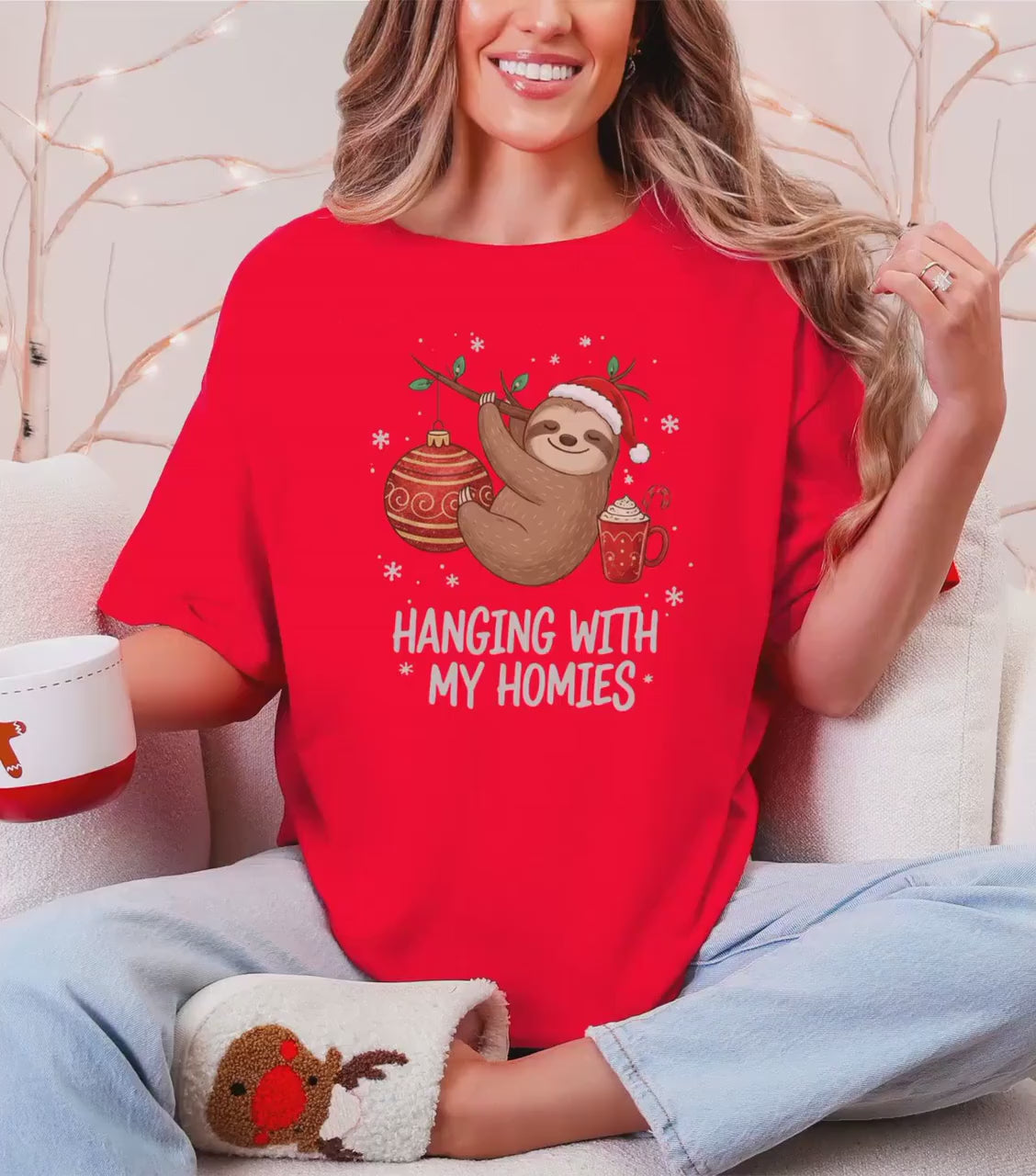 Sloth Christmas T-Shirt, Hanging with My Homies Tee, Cute Holiday Shirt, Christmas Sloth Shirt, Funny Christmas T-Shirt, Sloth Christmas Tee