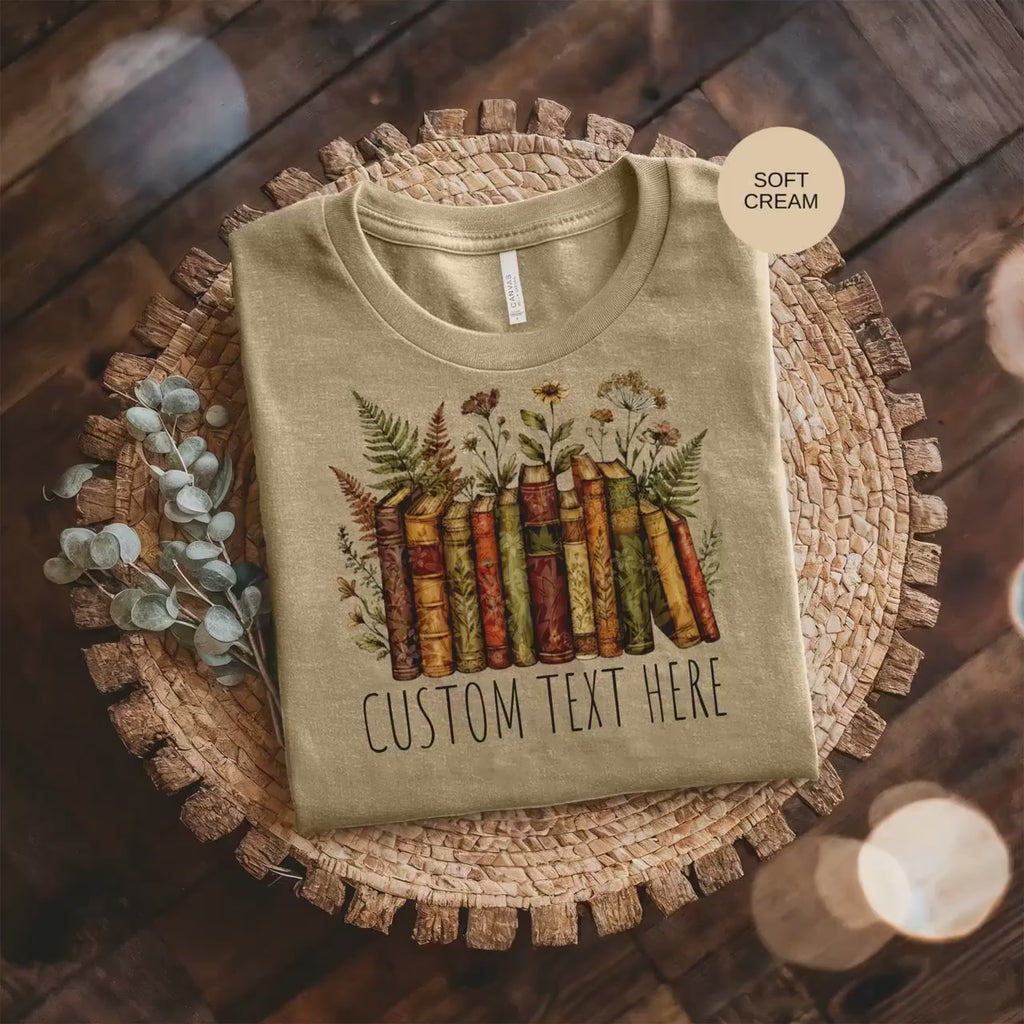 Custom Text Books T-Shirt, Personalized Book Lover Gift, Unique Literary Shirt, Bookish Tee, Floral Books Graphic Shirt, Custom Library
