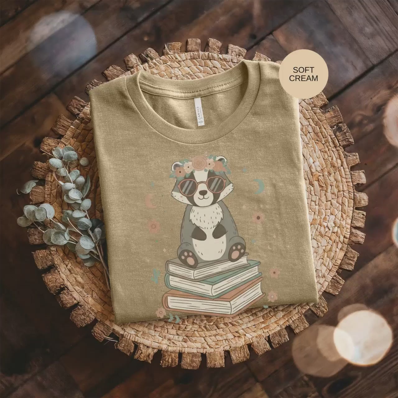 Badger T-Shirt, Cool Animal T-Shirt, Book Lover Shirt, Flower Crown Badger, Reading Badger Tee, Cute Animal Shirt, Gift for Reader, Unisex