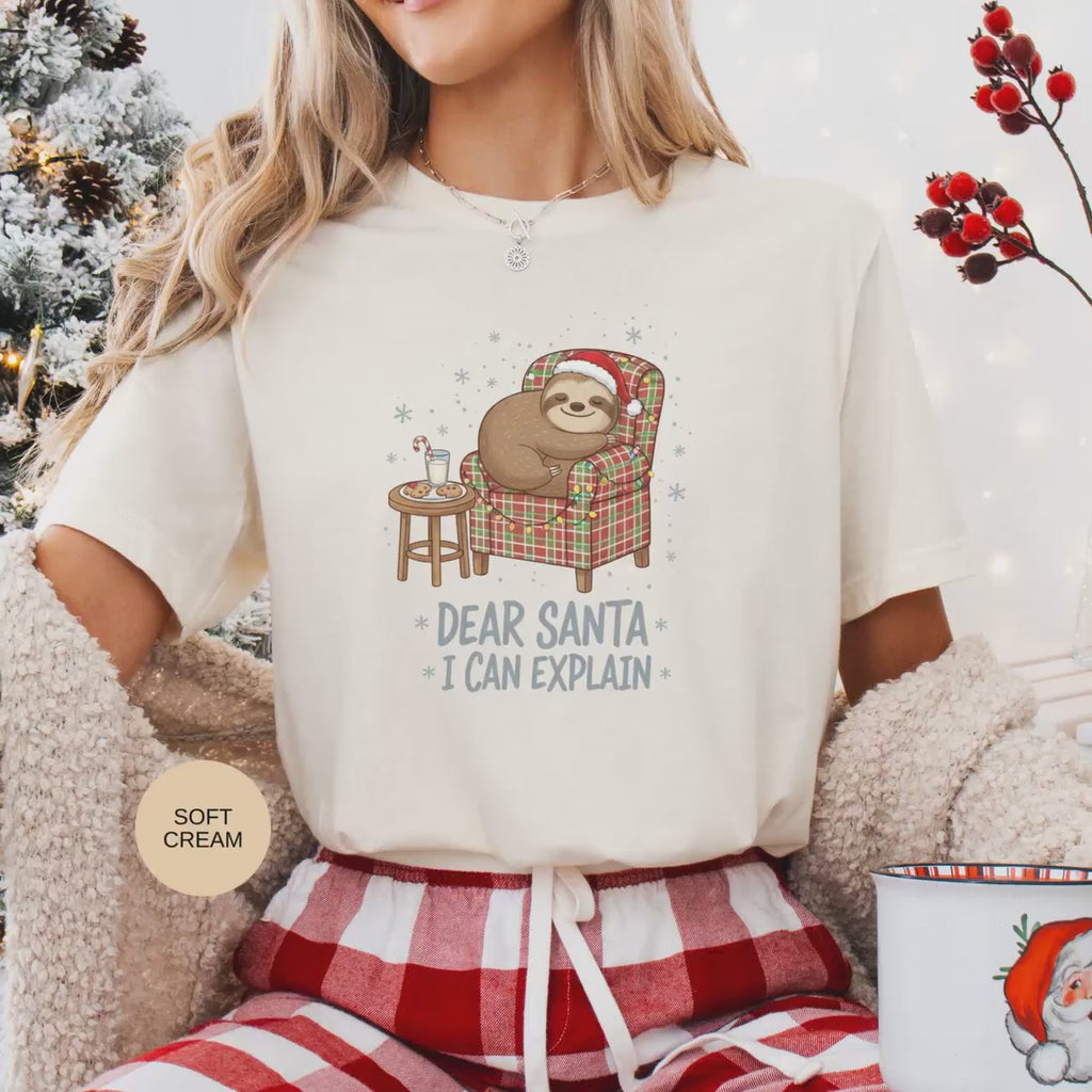 Dear Santa I Can Explain T-Shirt, Funny Christmas Sloth Tee, Holiday Apparel, Cute Xmas Gift, Christmas TShirt, Sloth Lover Gift