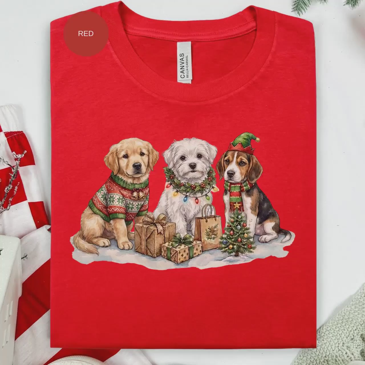 Christmas Dogs T-Shirt, Holiday Puppies Tee, Golden Retriever, Maltese, Beagle, Festive Gift, Dog Lover Shirt, Xmas Present, Cute Animals
