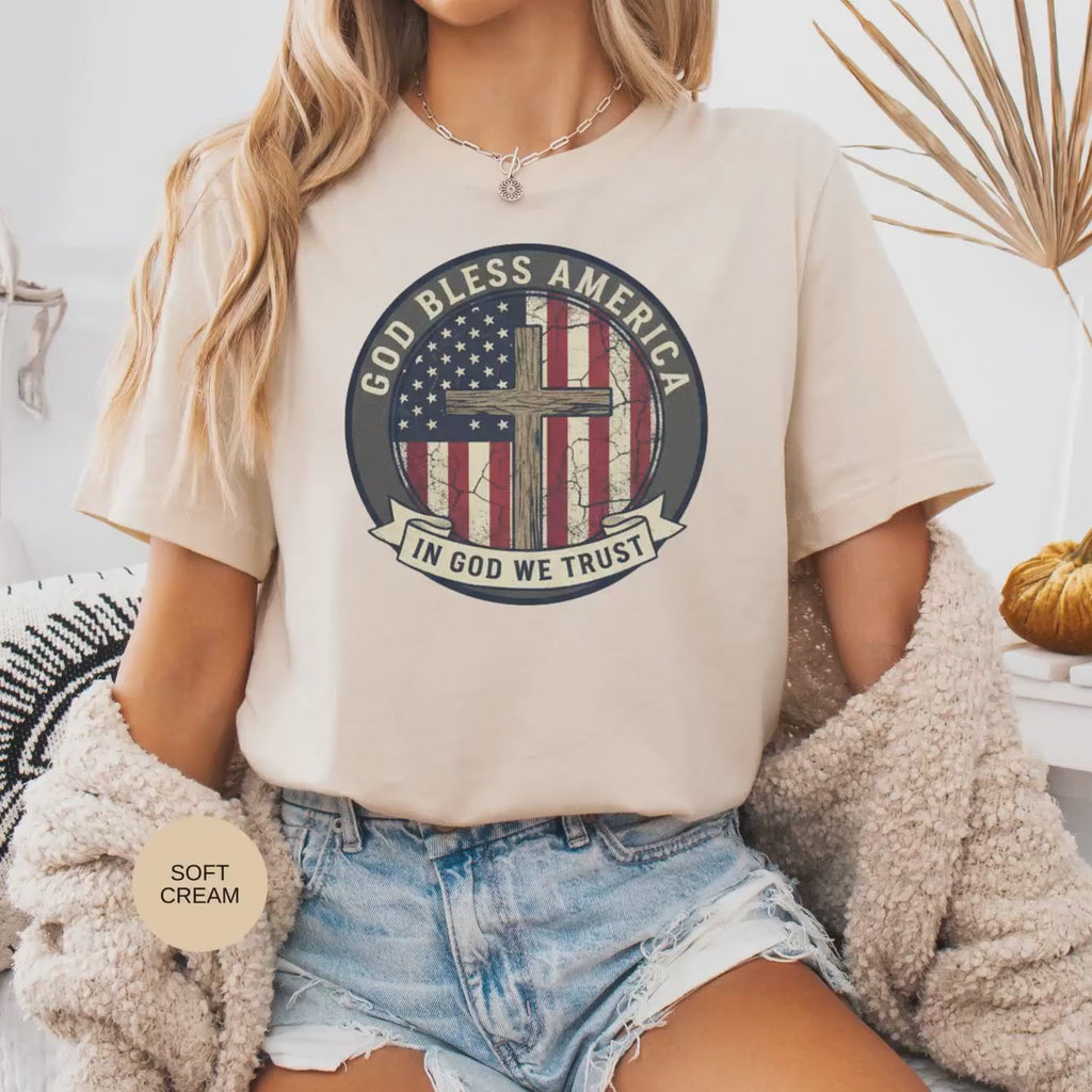 American Flag Shirt Cotton Blend: Red White Blue Patriotic Tee, Round Neck, Bella+Canvas, Breathable USA Pride Top