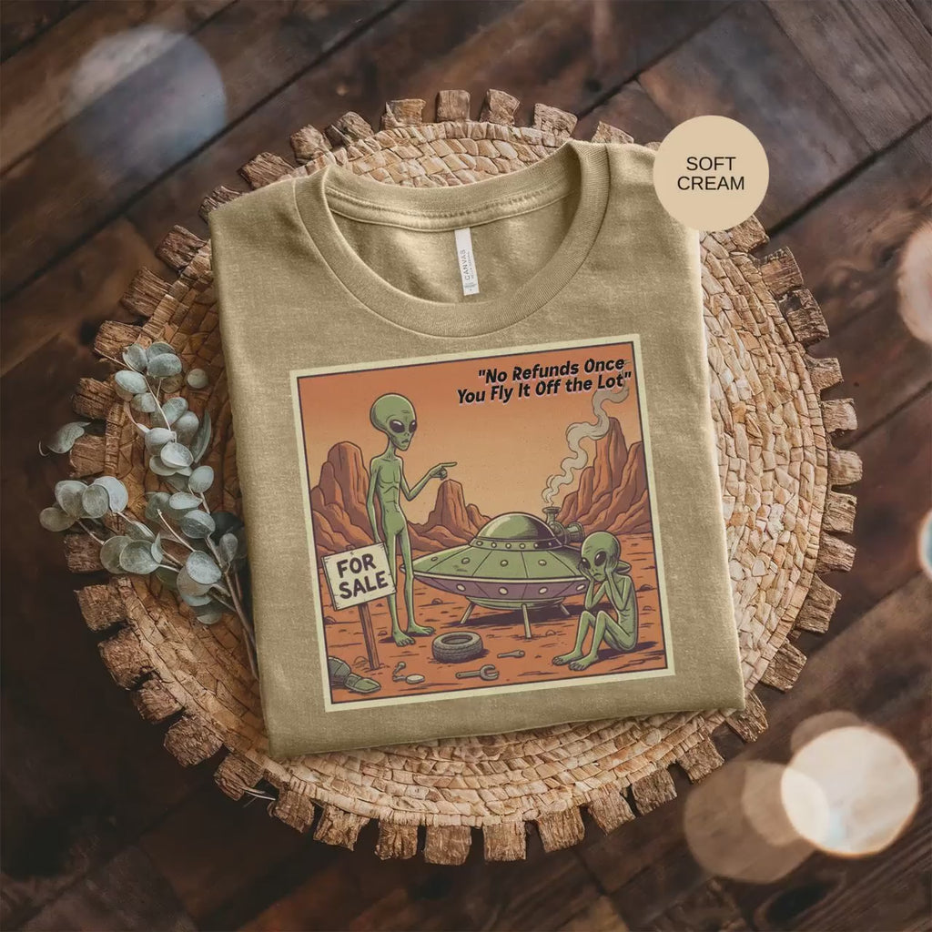 Space Ship Graphic Tee: Retro Sci-Fi Alien Humor Cotton T-Shirt