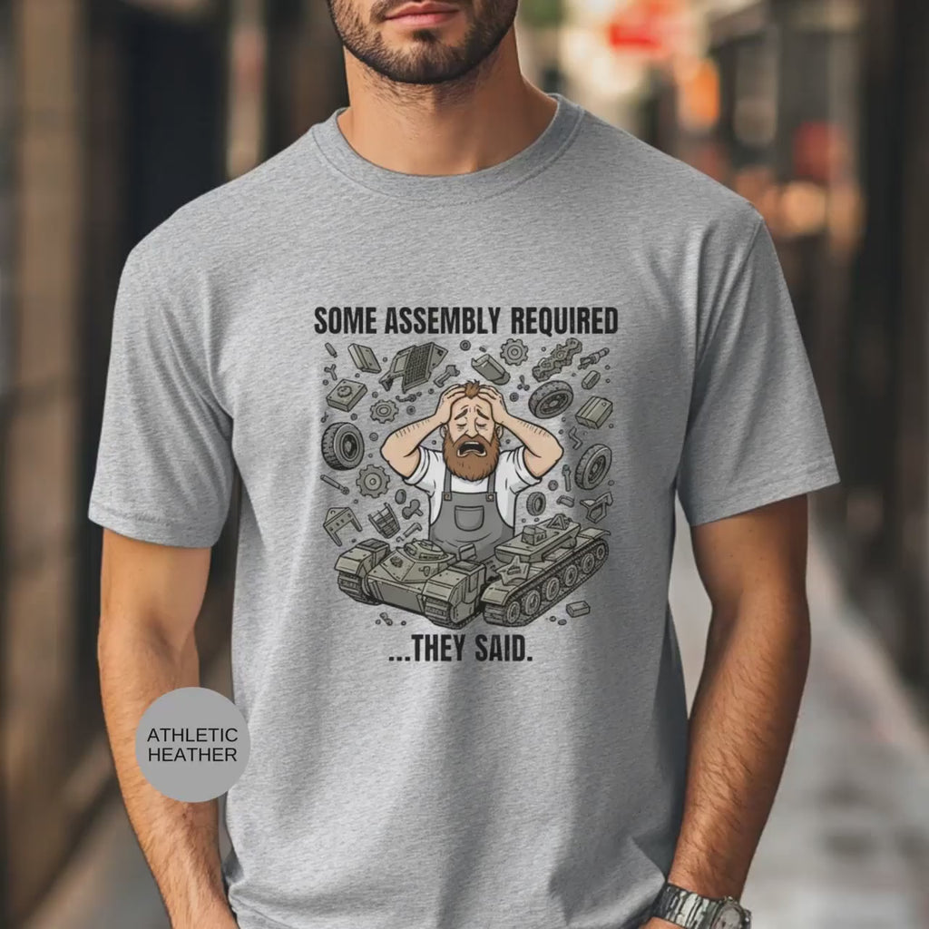 Some Assembly Required T-Shirt, Funny Tank T-Shirt, Men Women Unisex T-Shirt, Gift for Tank Enthusiast, Humorous T-Shirt, Novelty Tee