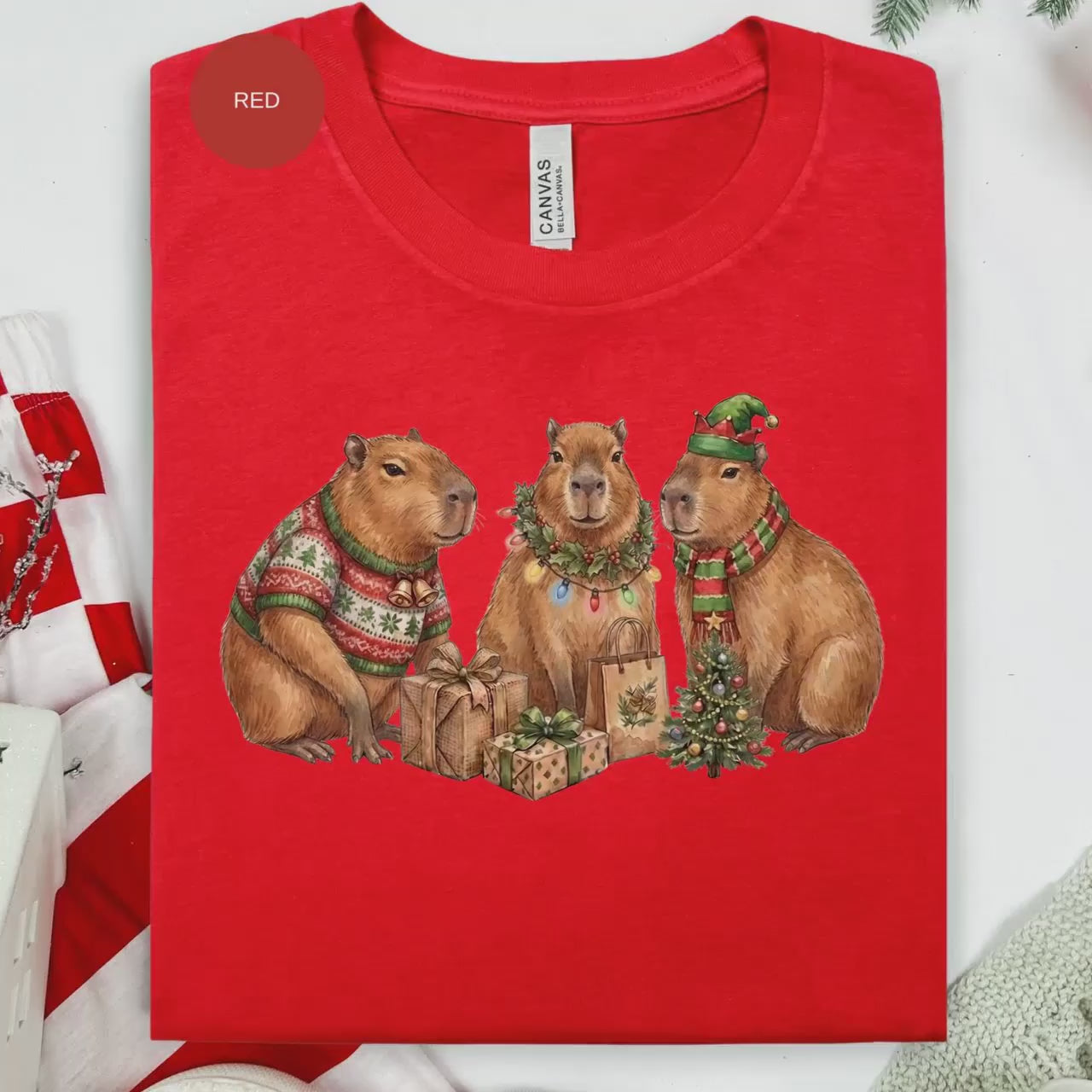 Christmas Capybara T-Shirt, Holiday Rodent Tee, Festive Animal Shirt, Cute Holiday Gift, Winter Apparel, Capybara Lover Gift (139 chars)