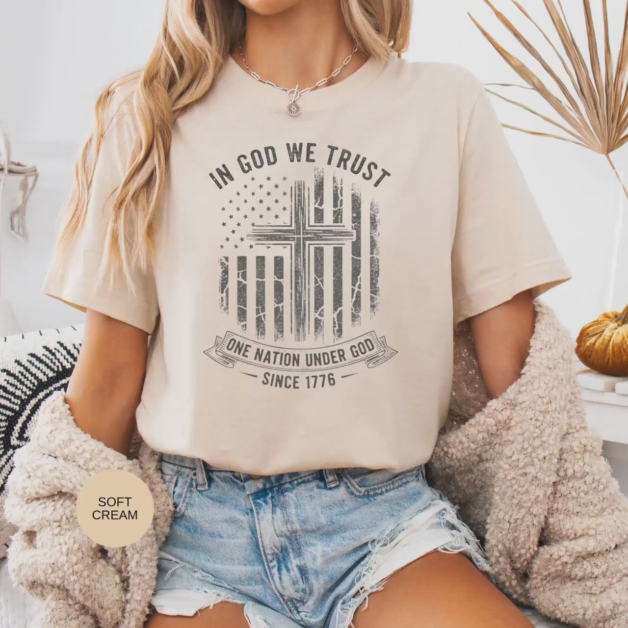 In God We Trust Tee: Soft Ring Spun Cotton Patriotic USA Shirt with Bold Stars and Stripes Sleeve Print