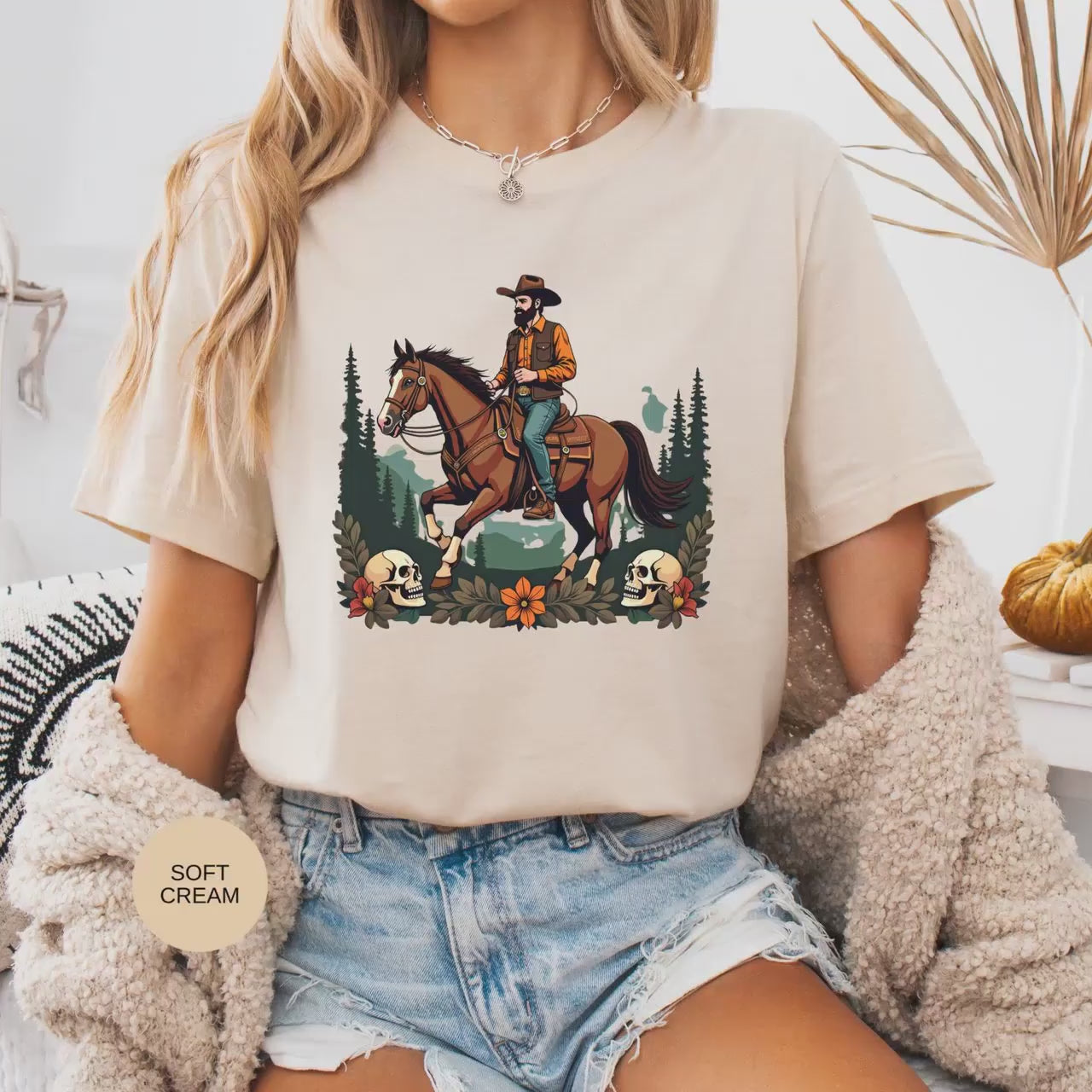 Cowboy On Horse T-Shirt, Horse Rider Tee, Western Shirt, Skull Graphic Tee, Floral Skull Tee, Unisex T-Shirt, Gift for Cowboy Lovers