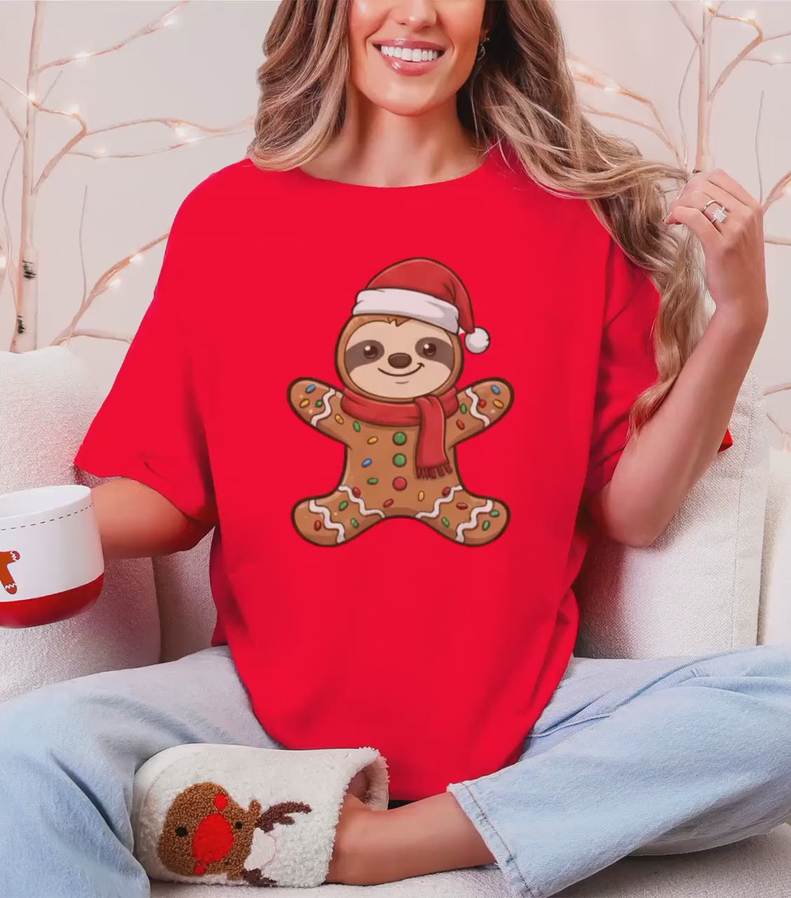Christmas Sloth Gingerbread T-Shirt, Festive Holiday Shirt, Cute Animal Tee, Christmas Gift, Holiday Apparel, Sloth Lover Gift, Christmas