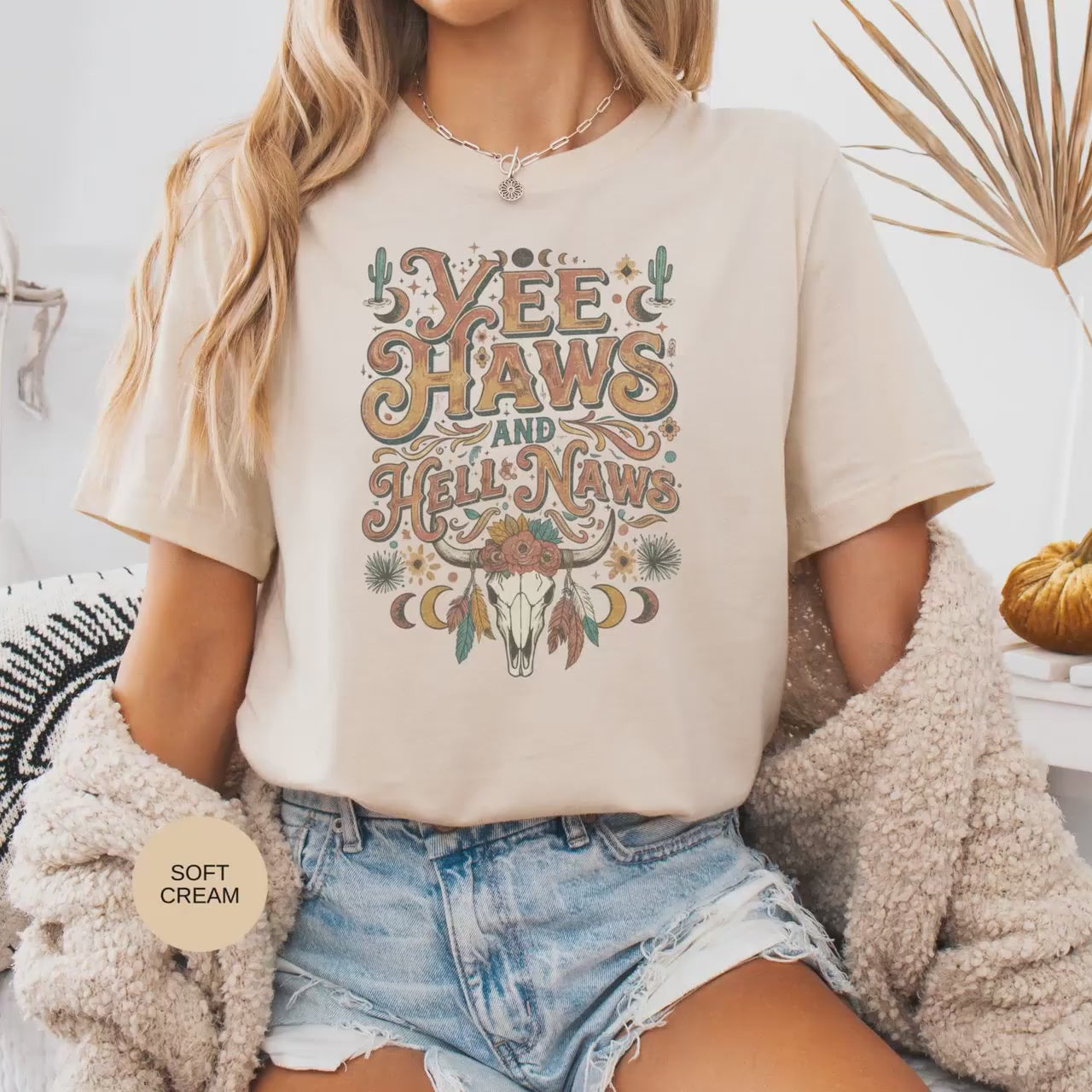 Yee Haws and Hell Naws T-Shirt, Western Shirt, Country Music Shirt, Trendy Tee, Graphic Tee, Cow Skull Shirt, Cactus Shirt, Boho Tee